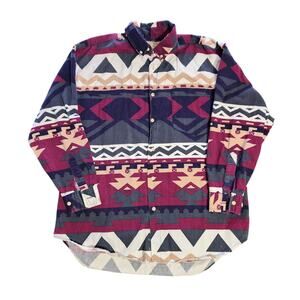 VTG Men's Aztez Flannel New River Size L Cotton Button Up Long Sleeve Southwest
